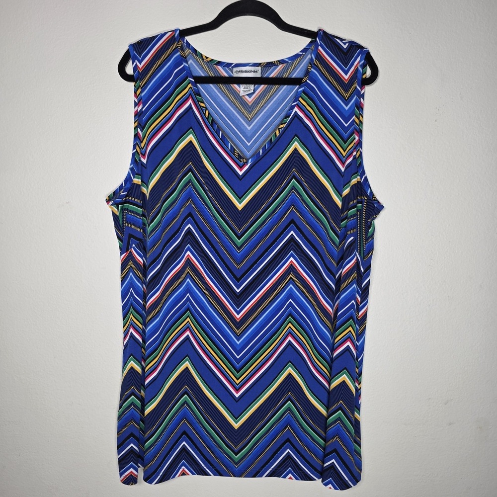 Catherines Womens 2X Multicolor Chevron Striped Sleeveless Top Career Office